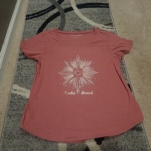 Lucky Brand Tee-Shirt  Womens  Large Scoop Neck Short Sleeve Sunburst Heart